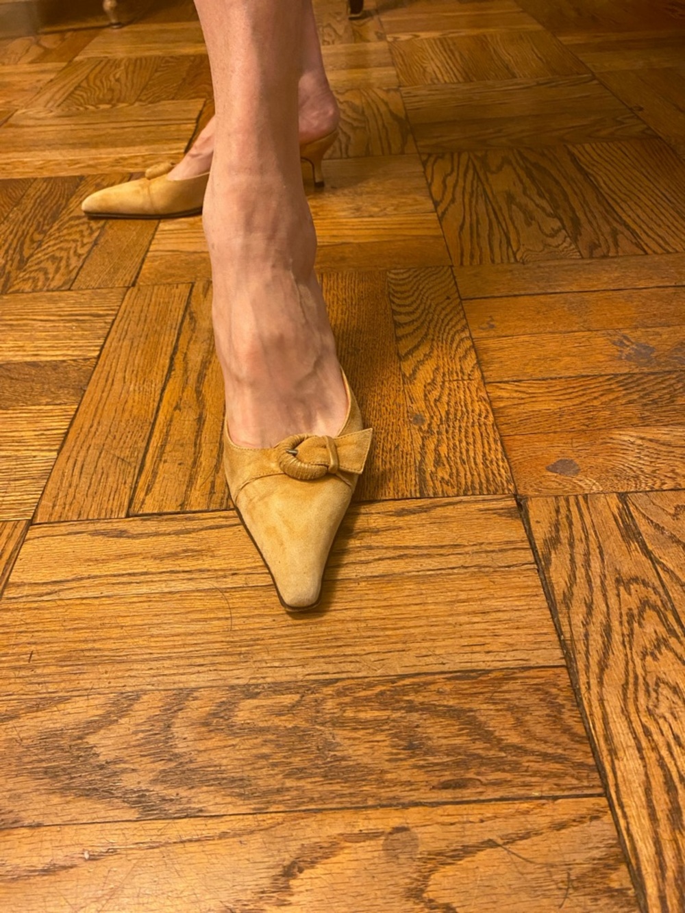 Cesare Paciotti Pointed Suede Slingback Mules in Mustard